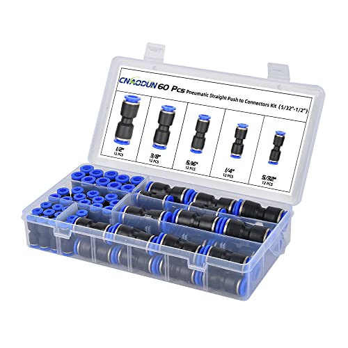 CNAODUN 60Pcs Quick Connect Air Hose Fittings 5/32" 1/4" 5/16" 3/8" 1/2 inch OD Pneumatic Push-to-Connect Fittings Kit Air Line for 5/32 1/4 5/16 3/8 1/2 inch OD Tube - size: PU Kit (60 Pcs)