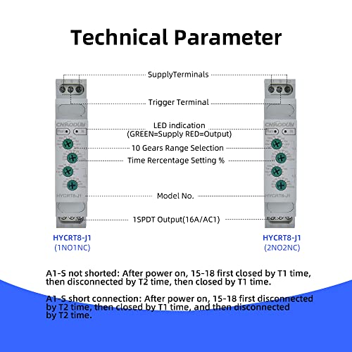CNAODUN Asymmetric Cycle Time Relay HYCRT8-J1 0.1s-10days AC/DC 24-240V Cycle Time Delay Relay DIN Rail Mount Type - size: HYCRT8-J1,Cycle Delay