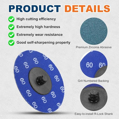 25 Pcs Zirconia Quick Change Sanding Discs 3", 60 Grit - size: 60 Grit