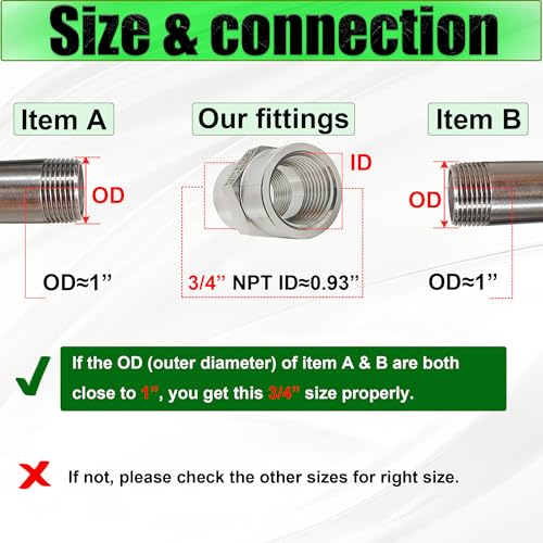 3/4 Inch NPT Female x 3/4 Inch NPT Female Pipe Fitting Coupler Connector, 304 Stainless Steel Hex Head Coupling Adapter for Air Water Gas Oil (3/4" female x 3/4" female) - size: 3/4" female x 3/4" female
