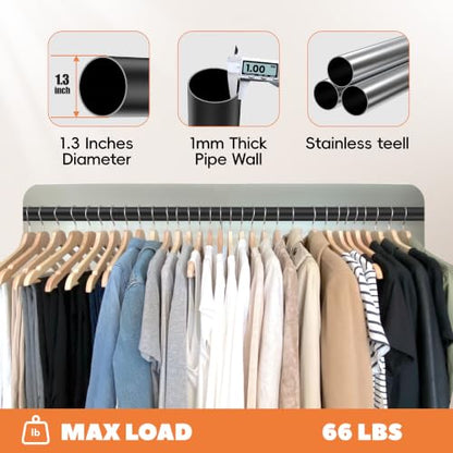 Metal Closet Rod 1.3" Heavy Duty Adjustable Hanging Rod 17-51 Inch - color: Matte Black, size: 17-51 IN