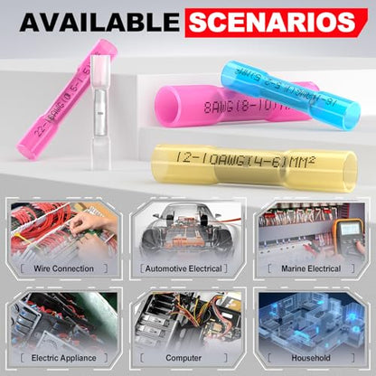 22,20,18 AWG Heat Shrink Butt Connectors Marine Red Crimp Splice Waterproof - size: 22-18AWG 100pcs