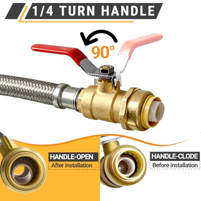 TTFLEX 24" Water Heater Hose 3/4" Ball Valve Push to Connect x 3/4" MIP