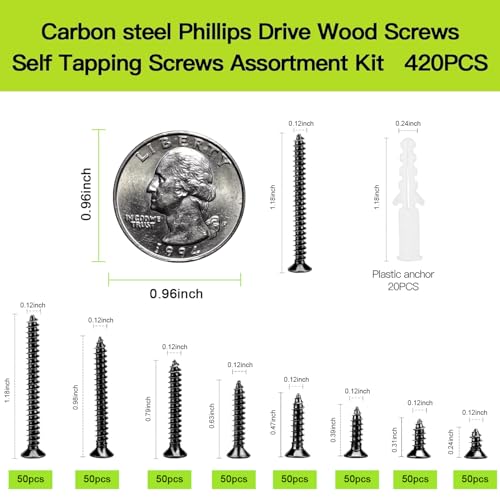 M3 Flat Head Wood Screws Assortment, 420pcs Black Self Tapping Screws - color: M3-Black, size: 420PCS
