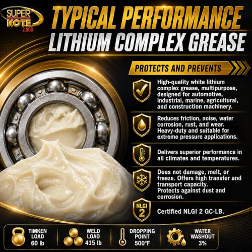 Lithium Complex Grease Superkote 2000 | Multipurpose | NLGI 2 | EP | High Temp | Automotive | Construction | Industry | Gear | Wheel Bearing | Axle | Ball Joint |White | 1 LB Can