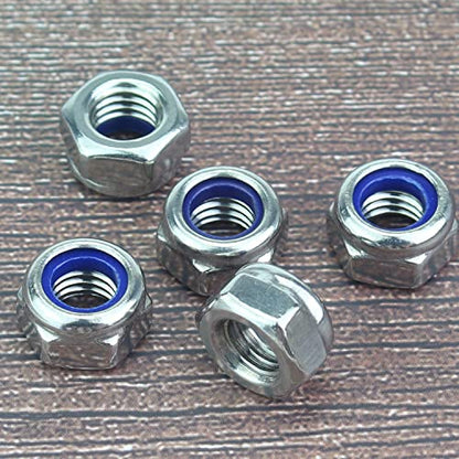 HELIFOUNER 100 Pieces M3 x 0.5mm Nylon Insert Hex Lock Nuts, 304 Stainless Steel (18-8) Locknuts, Coarse Thread - size: ‎M3 x 0.5mm (100 PCS)