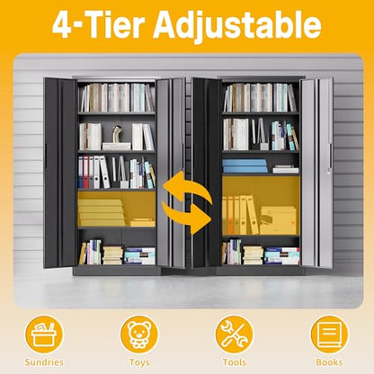 Metal Storage Cabinet with 2 Doors and 4 Adjustable Shelves, 71" Garage Storage Cabinet with Anti-Tipping Design, Lockable Garage Cabinets for Office, Home, Garage, Gym, School - size: 70.87"H x 15.75"D x 31.5"W