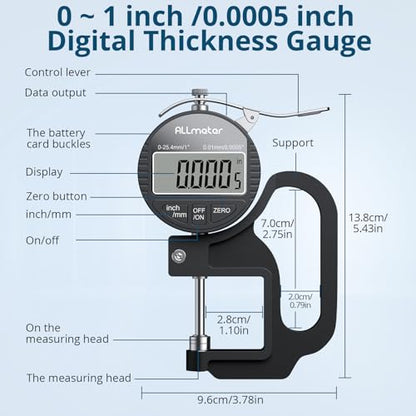 Digital Thickness Gauge 0-25.4mm,0.0005" Resolution with LCD Display - size: 0-25.4mm,0.01mm