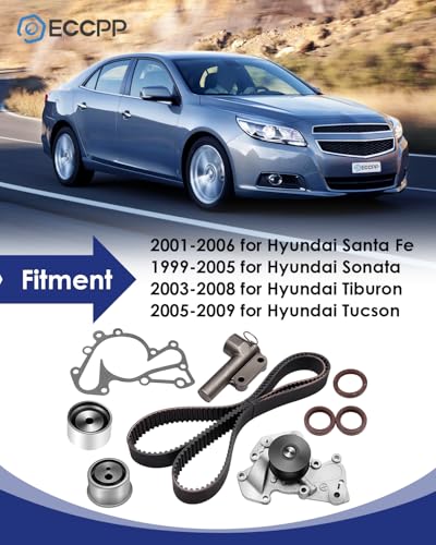ECCPP Timing Belt Water Pump Kit Fits 1999-2010 Hyundai Sonata Tucson Tiburon Santa Fe Spectra Sportage Optima 2.5L 2.7L V6 DOHC 24 Valve G6BA G6BV Delta