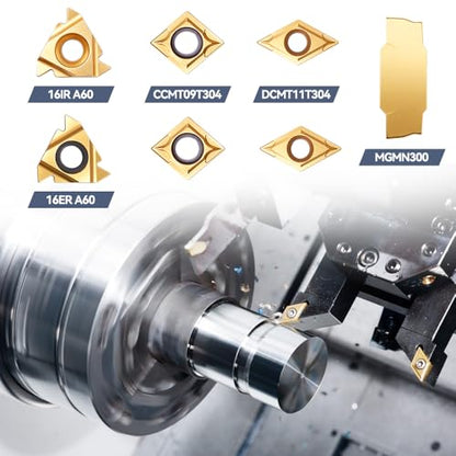 Indexable Lathe Turning Tools 21pcs Kit，5/8'' 16mm Shank - style: 7pcs 5/8'' 16mm Shanks +14pcs Inserts