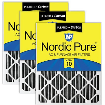 Nordic Pure 20x20x2 Pleated MERV 10 Plus Carbon Air Filters 3 Pack - style: MERV 10 + Carbon