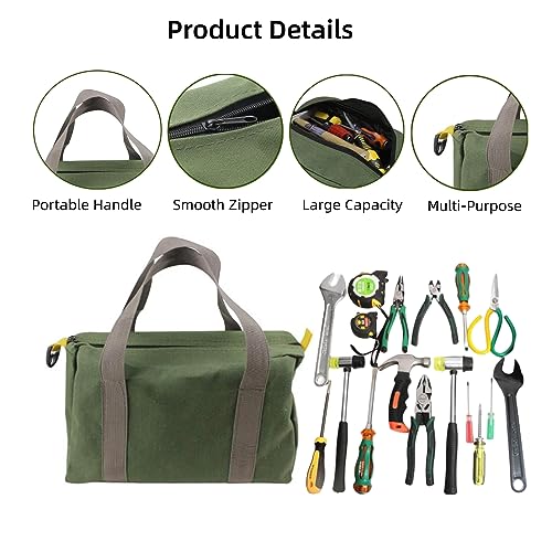 Canvas Tool Bag Organizer - 16 Inch, Large Capacity, Green - color: Green - 16 inch