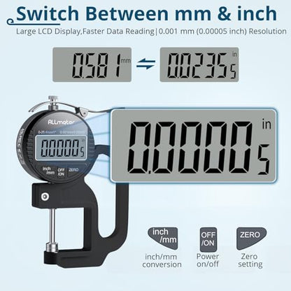 Digital Thickness Gauge 0-25.4mm,0.001mm Precision with LCD Display - size: 0-25.4mm,0.001mm