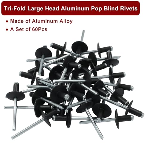Aluminum Blind Rivets, 3/16" x 1/2", Black, 60 Pcs - color: Black, size: 3/16" x 1/2"