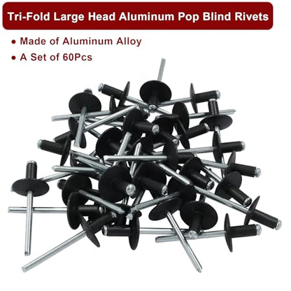 Aluminum Blind Rivets, 3/16" x 1/2", Black, 60 Pcs - color: Black, size: 3/16" x 1/2"