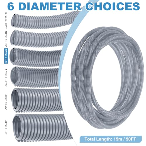 MECCANIXITY Plastic Split Wire Loom Tubing 1/2"(12mm) ID 50FT(15m), Gray - color: Gray, size: 1/2"(12mm) ID x 50FT(15m)