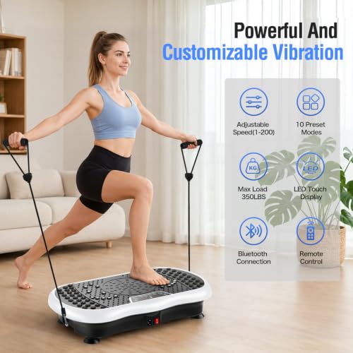 Vibration Plate Exercise Machine with 200 Speeds & 10 Presets - color: White
