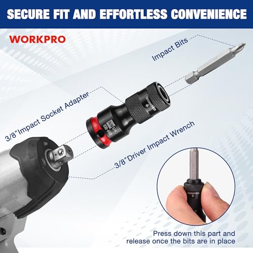 WORKPRO 3/8" Square Drive to 1/4" Hex Quick Release Socket Adapter, CR-MO - size: 3/8 inch