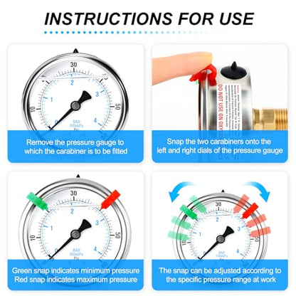 MEANLIN MEASURE 0~60Psi Liquid Filled Pressure Gauge 1/4" NPT 2.5" FACE DIAL Stainless Steel Glycerin Filled WOG Water Oil Air Back Mount (with 2PCS Snaps) - size: 0-60Psi