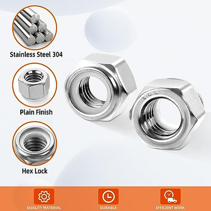 1/2-13 Nylon Insert Hex Lock Nuts Locknuts, 304 Stainless Steel 18-8, Bright Finish, 25 PCS - color: Silver, size: 1/2-13