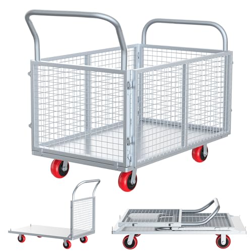40" Lx24 W 6-in-1 Platform Truck Push Cart Dolly with Fenced, Industrial Foldable Hand Trucks with 2700LB Weight Capacity Large Size for Easy Storage and Wheels