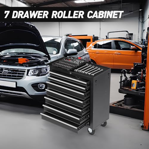 7-Drawer Lockable Rolling Tool Chest, Black - color: Black, style: 7 drawer