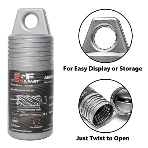 S&F STEAD & FAST Annular Cutter High Speed Steel 1-3/8" x 1" with Pilot Pin - size: 1-3/8" x 1"