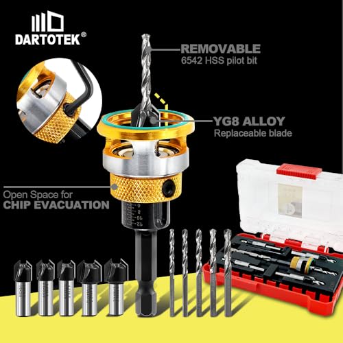Countersink Drill Bit Set - HSS M2 Counter Sink Adjustable Depth Drill Bit for US Wood Screw, 1/8" 9/64" 5/32" 11/64" 3/16" 82° Counter-Bore - size: New-5pcs