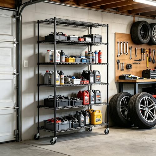 Meet perfect 6-Tier Storage Shelves NSF Certified Wire Shelving Unit on Wheels Heavy Duty Metal Shelves Adjustable Steel Shelving 2100Lbs Capacity for Closet Pantry Basement- (18"x45"x82", Black) - color: Black, size: 6-Tier, 82"H x 45"W x 18"D