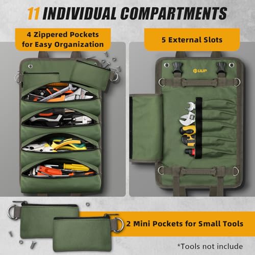 Tool Bag Roll Up, UUP Heavy Duty Portable Soft Tool Storage Gifts for Men - color: Green