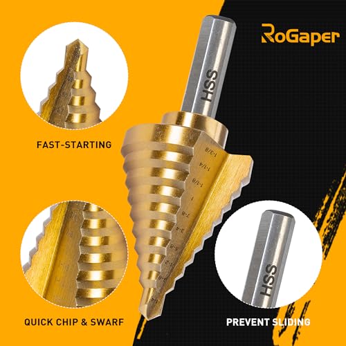 Step Drill Bit Set, 6 Pcs Titanium High Speed Steel Step Drill Bits with Extra Automotive Center Punch for Metal, Wood & Plastic, with Aluminum Case, 50 Sizes - style: 6PC