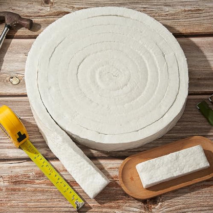 Qilery 1" x 1/2" x 200" Fireproof Insert Insulation for Fireplace, Strip Fiber Blanket Rated to 2200f High Temperature Resistance Gasket for Wood Stove Pellet Stove Boiler Kiln Forge Fireplace, DIY - size: 1'' X 1/2'' X 200''