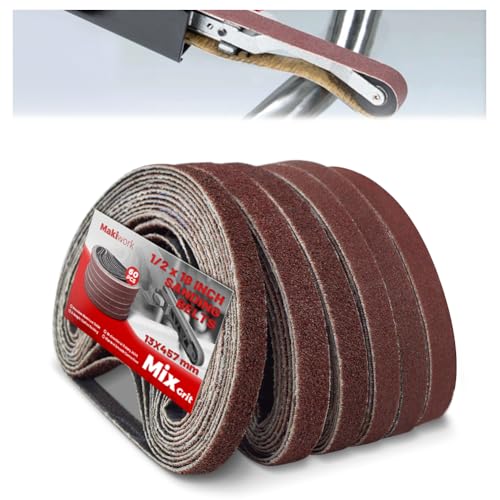 1/2 x 18 Inch 13 x 457 mm Sanding Belts Set - 60-Pack with 40/60/80/120/150/240 Grits, Aluminum Oxide Abrasive Belts for Woodworking - size: 1/2 x 18(60pcs)