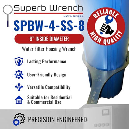 Superb Wrench SUPERB-SW-4-SS-8 Metal Water Filter Housing Wrench (6 inch Inside Diameter)