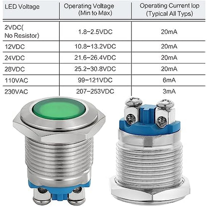 (2 Pcs) Signal Light 16mm 5/8" Indicator Light LED 12V/24V DC/AC Pilot Lamp Waterproof IP67 Metal Stainless Steel 304 Screw Pin (Pack of 3) - color: Green, size: 12-24 V AC/DC (Pack of 3)