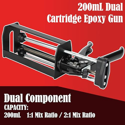 200ml Epoxy Gun Dual Cartridge, High Thrust Dual Component Cartridge Gun, 1:1 and 2:1 Mix Ratio Manual Adhesive Applicator for Panel Bonding, Structural, Fillers, Plastic Repair, Black - color: Black