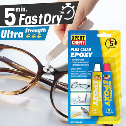 2 Part Epoxy Glue, 5 Minute Epoxy Adhesive, Rapid Cure Golf, Wood, Plastic and Metal etc, Waterproof & Extra Strength, High Temperature Resistance, 2 x 20g, Clear - color: Clear