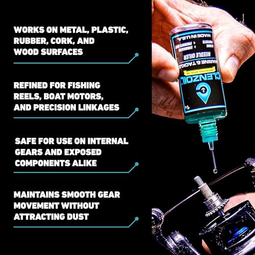 CLENZOIL Marine & Tackle - Fishing Gear Oil Lubricant - for Fish Care Reels, Boat Motors, Downriggers & More - Easily Oils Applicator - size: 1 oz Needle Oiler