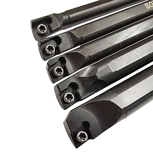 S06K/S07K/S08K/S10K/S12M-SCLCR06 Lathe Indexable Internal Boring Bar Set, Lathe Turning Tools Holder Set with CCMT21.51/CCMT060204 Carbide Indexable Boring Turning Inserts + 5pcs T8 Wrench - color: 5pcs Sclcr06 Boring Bar Set