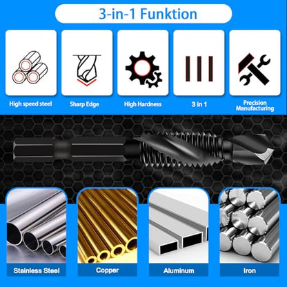 DKIBBITH 6 Packs M5 Combination Drill & Taps Bit Set, Screw Threading Tapping Tools in Size M5*0.8 with Anti-Rust Black Coating, 1/4" Hex Shank and Storage Case - size: M5x0.8