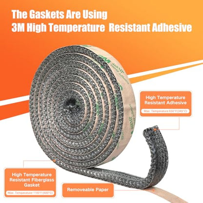 Wood Stove Gaske, Self Adhesive Flat Gasket for Stoves and Fireplaces, 5/8" Width, 1/4" Thick, 72" Length, High Temperature Fiberglass Flat Gasket Tape - size: 5/8" Wide - 1/4" Thick