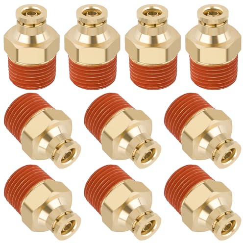 DOT Approved Male Straight Brass Union 1/4" Tube x 3/8" NPT, 10PCS - size: 1/4" OD x 3/8" NPT