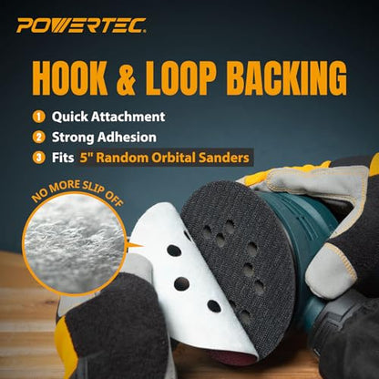 POWERTEC 150PK, 320 Grits, Sanding Discs 5 Inch - Hook and Loop, 5 Inch 8 Hole Aluminum Oxide Sandpaper Discs, Woodworking Sanding Pads for Random Orbital, Palm, Air, DA & Pneumatic Sander (45032-P6) - style: 320 Grit, 150PK