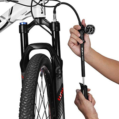 Giyo High Pressure Shock Pump, (300 PSI Max) for Fork & Rear Suspension, Lever Lock on Nozzle No Air Loss (Black)