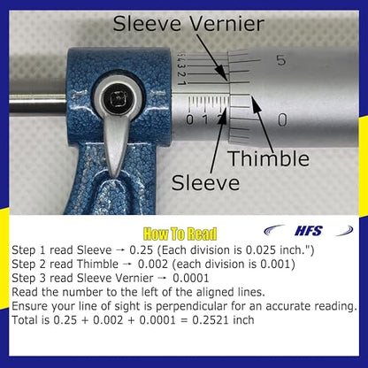 HFS(R) 4-5" Outside Micrometer with 0.0001" Accuracy, Carbide Anvil and Laser-Etched Scale - size: 4-5"x0.0001", style: Classic Ratchet