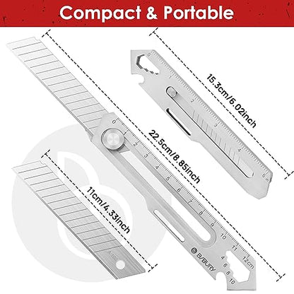 BIBURY 2 Pack 18mm Retractable Utility Knife, Stainless Steel Box Cutter - color: Silver