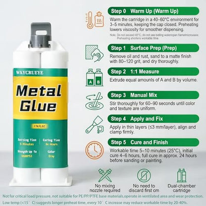 Metal Glue, Epoxy Welding adhesives, High Strength Bonds Metals to Metals, Repair Glue, for Metal Plastic Steel Fiberglass Car Automotive for Body Filler Putty Muffler Repair, 1.76oz