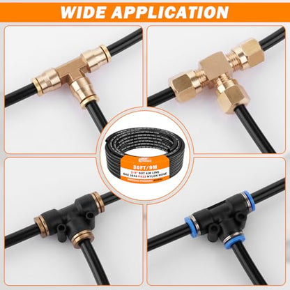 CheeMuii 30FT 3/8" DOT Air Line 3/8 Air Hose PA12 Nylon Pneumatic Tubing - color: Black, size: 3/8"OD-30FT