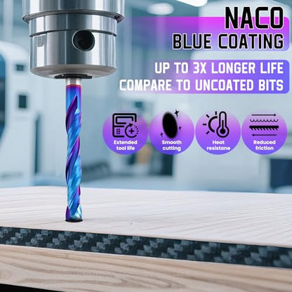 HQMaster Up & Down Cut Compression Bit 1/8" Shank Spiral CNC Router End Mill Tungsten Carbide Milling Cutter Set 10 Pack