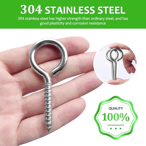 M5 20 Pcs 304 Stainless Steel Screws Eye,2.56 Inch Screw Self Tapping Eye,Load Bearing 200LB, Duty Eye Bolt for Wood Securing Cables Wire,Indoor & Outdoor Use (20, M5 2.56 Inch) - size: M5 2.56 Inch
